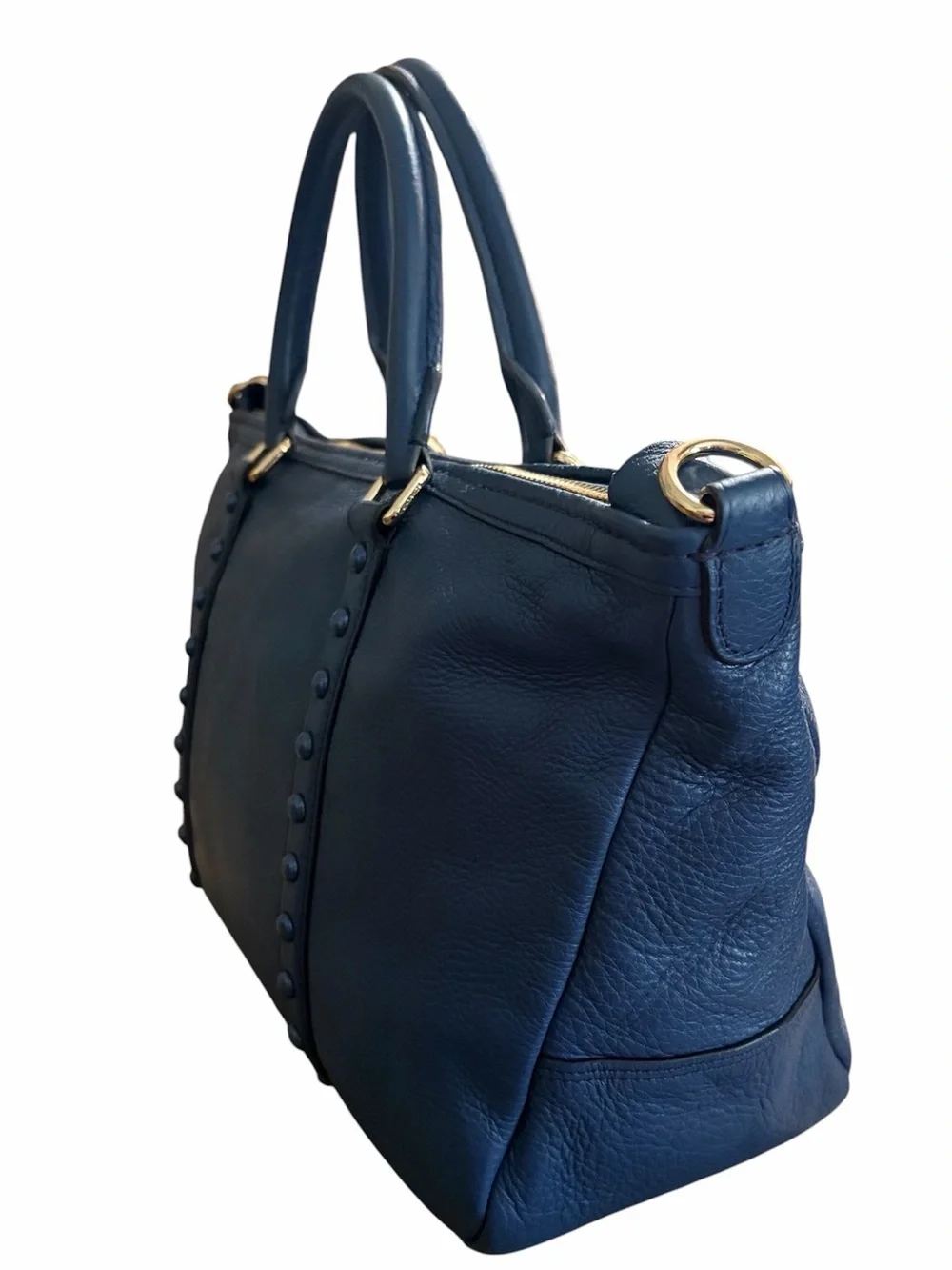 Coach Blue Central Studded Pebble Leather Satchel - Picture 3 of 11